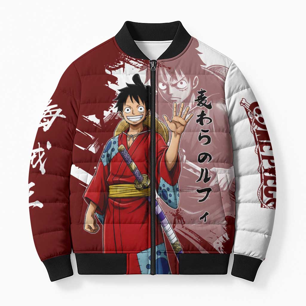 Wano Samurai Luffy Bomber Puffer Jacket One Piece Warrior Straw Hat