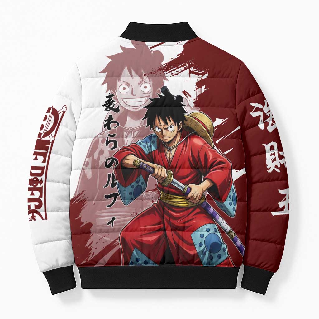 Wano Samurai Luffy Bomber Puffer Jacket One Piece Warrior Straw Hat