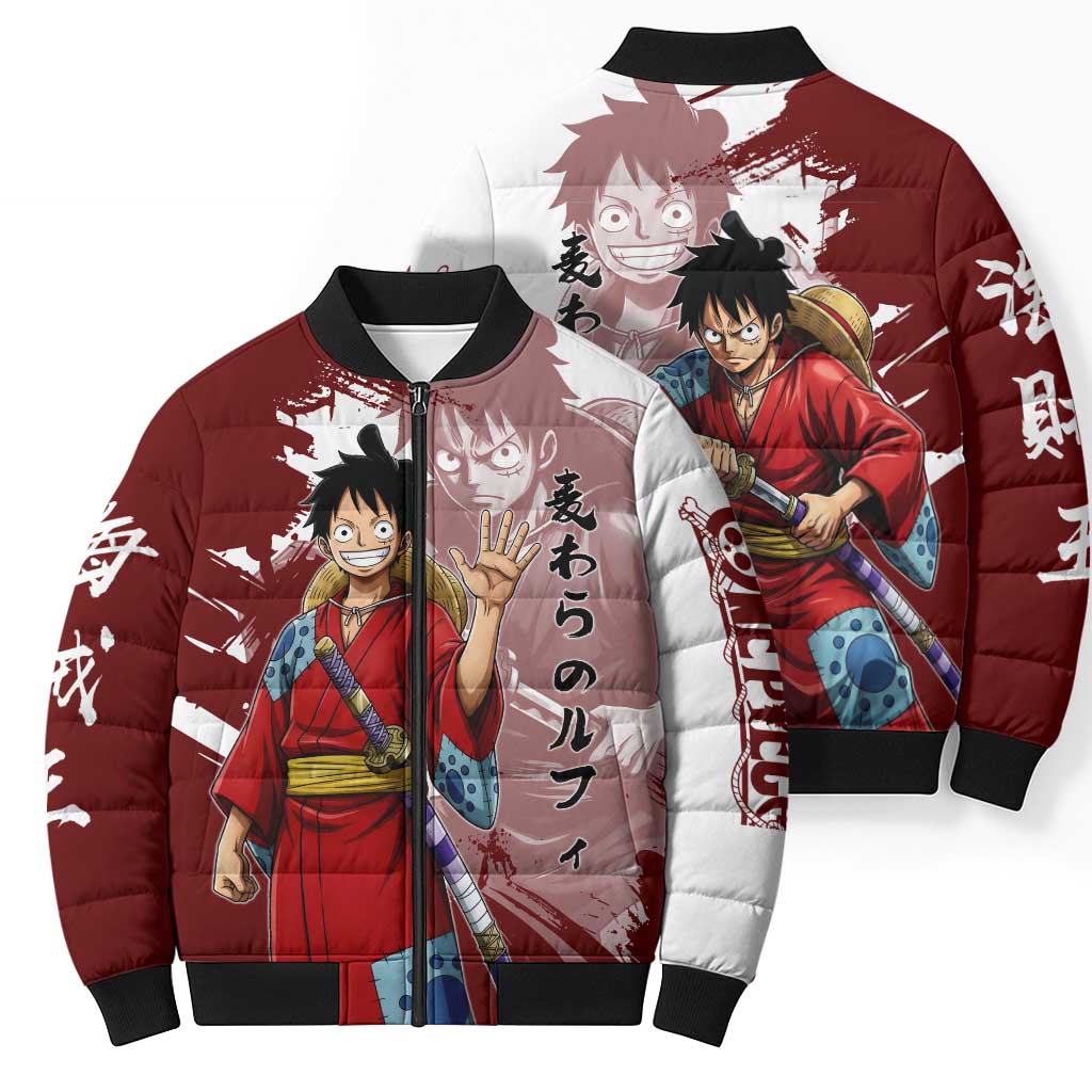Wano Samurai Luffy Bomber Puffer Jacket One Piece Warrior Straw Hat