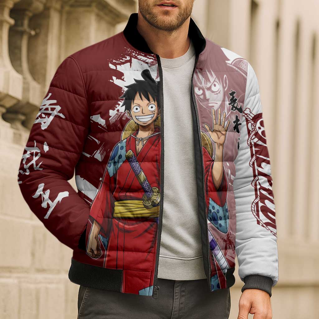 Wano Samurai Luffy Bomber Puffer Jacket One Piece Warrior Straw Hat
