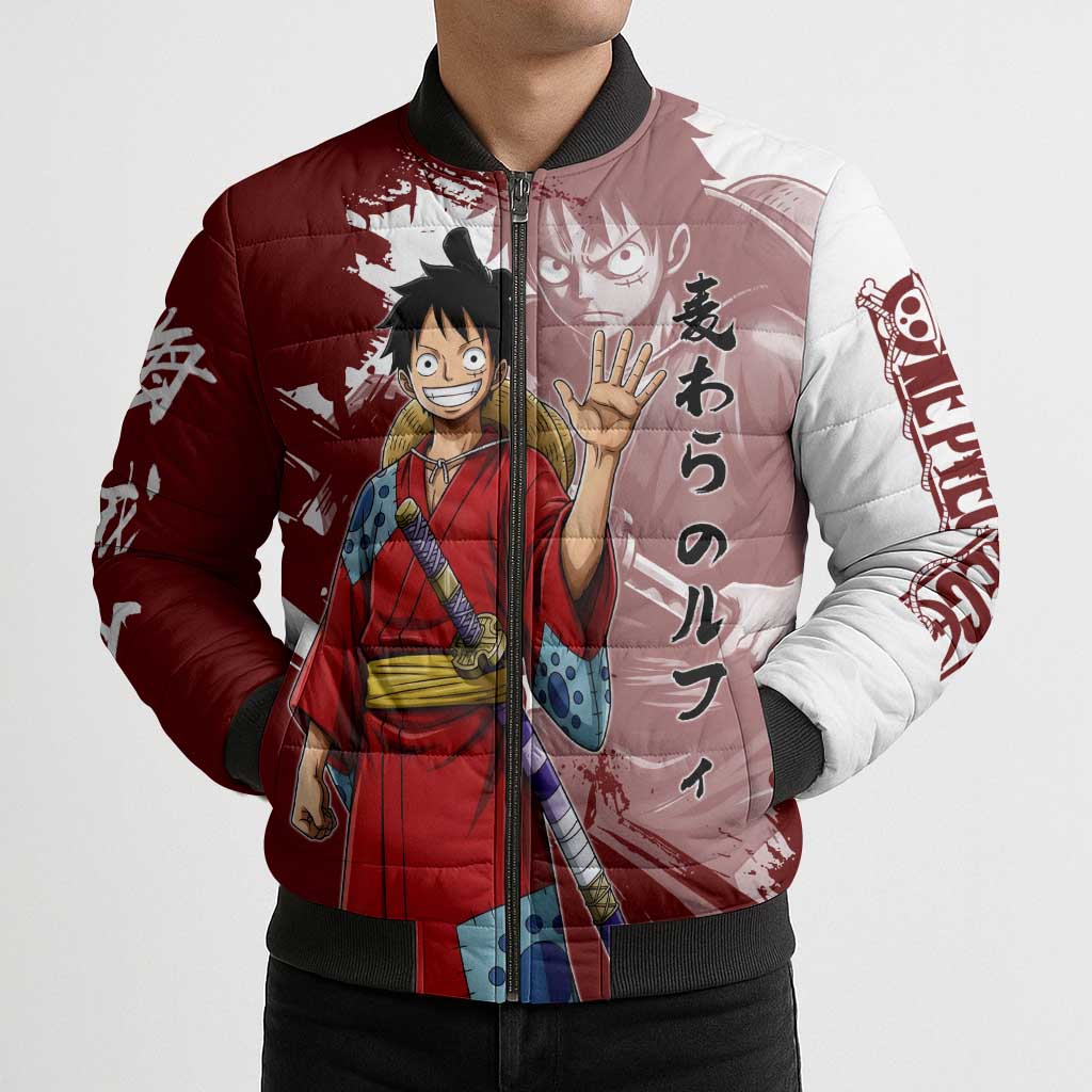 Wano Samurai Luffy Bomber Puffer Jacket One Piece Warrior Straw Hat