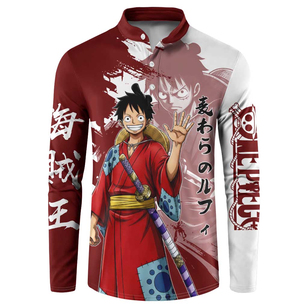 Wano Samurai Luffy Button Sweatshirt One Piece Warrior Straw Hat