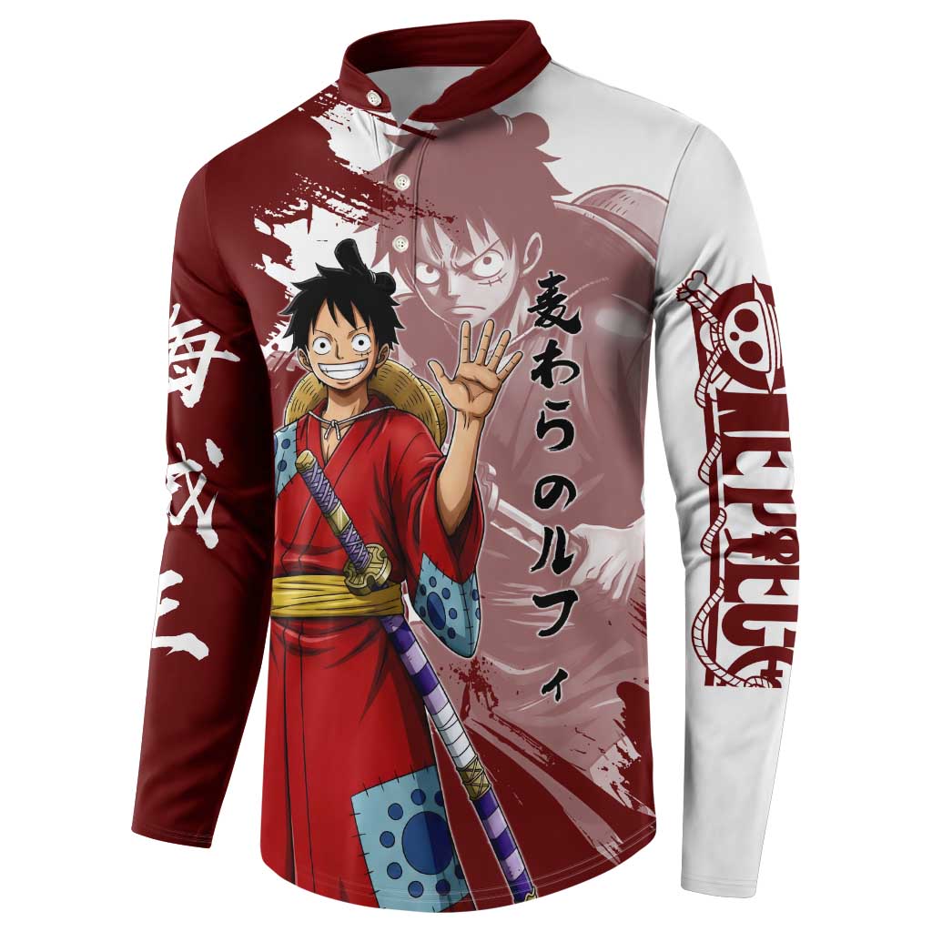 Wano Samurai Luffy Button Sweatshirt One Piece Warrior Straw Hat