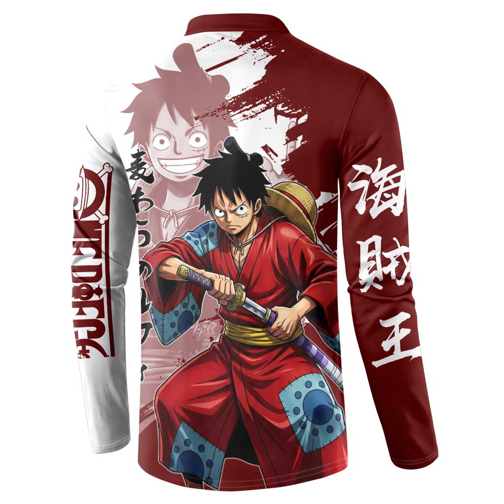 Wano Samurai Luffy Button Sweatshirt One Piece Warrior Straw Hat