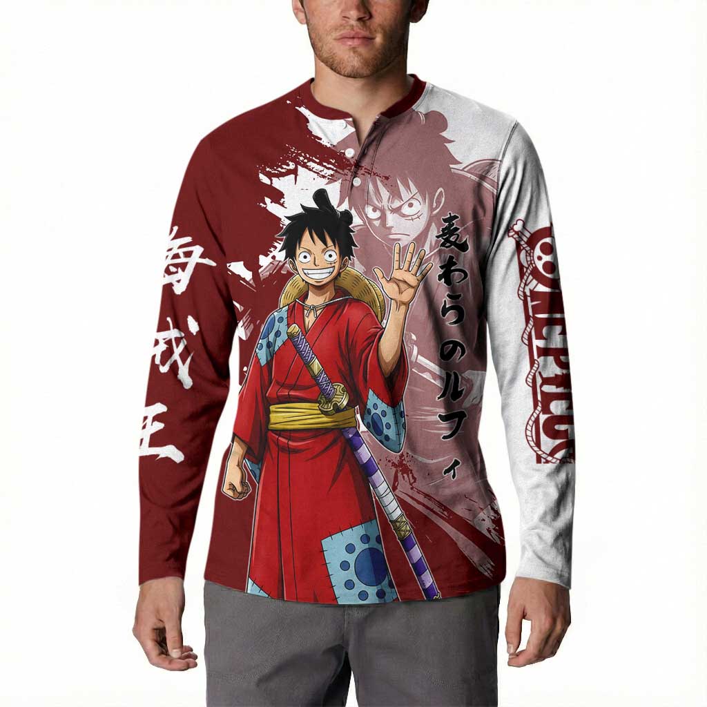 Wano Samurai Luffy Button Sweatshirt One Piece Warrior Straw Hat