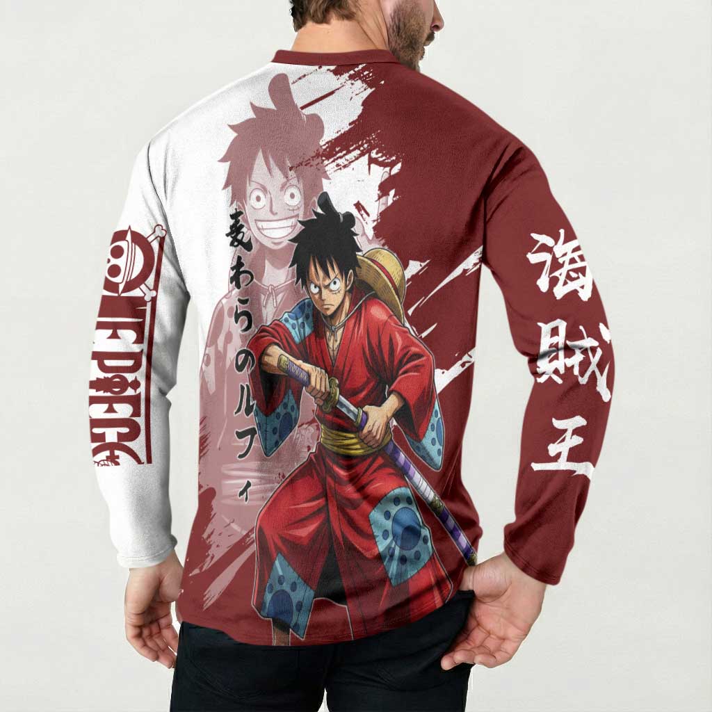 Wano Samurai Luffy Button Sweatshirt One Piece Warrior Straw Hat