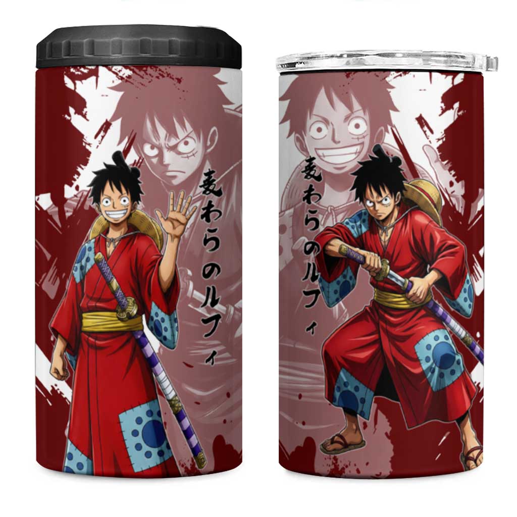 Wano Samurai Luffy 4 in 1 Can Cooler Tumbler One Piece Warrior Straw Hat