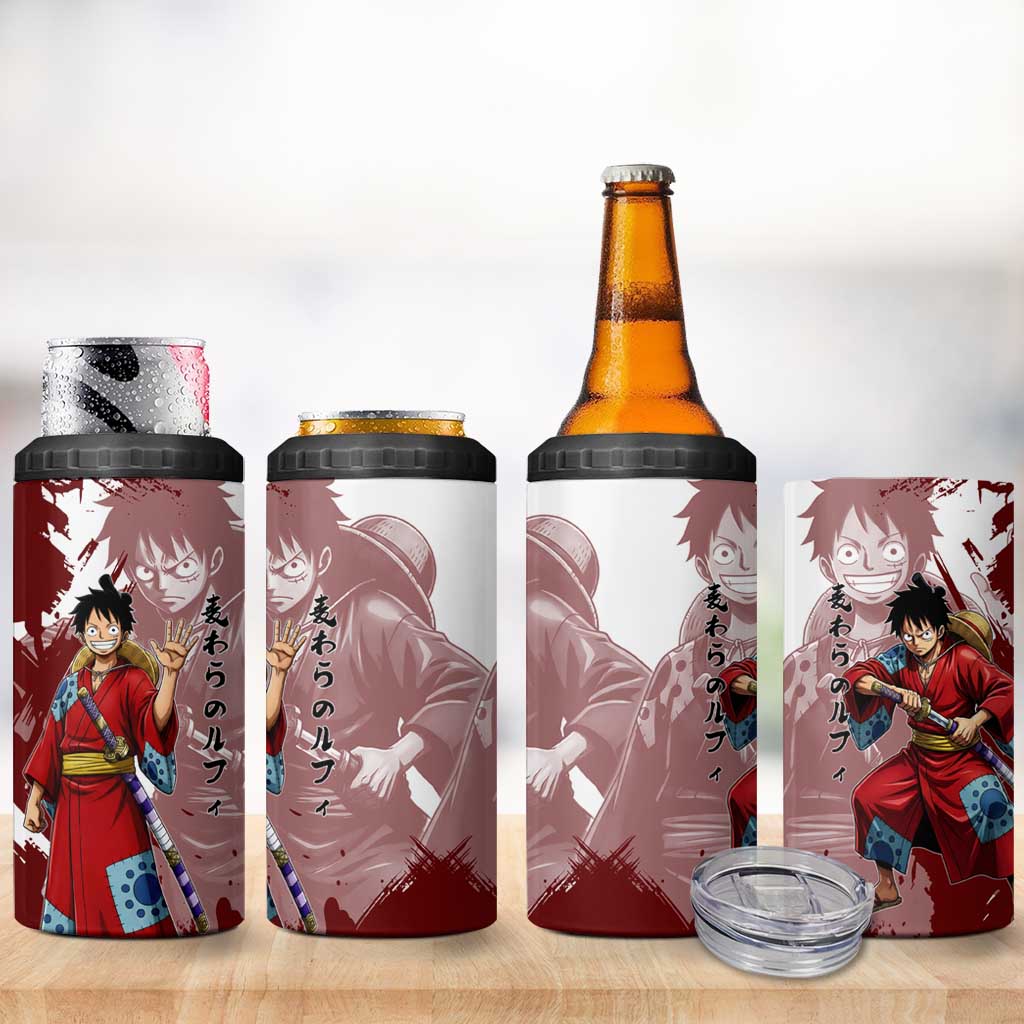 Wano Samurai Luffy 4 in 1 Can Cooler Tumbler One Piece Warrior Straw Hat