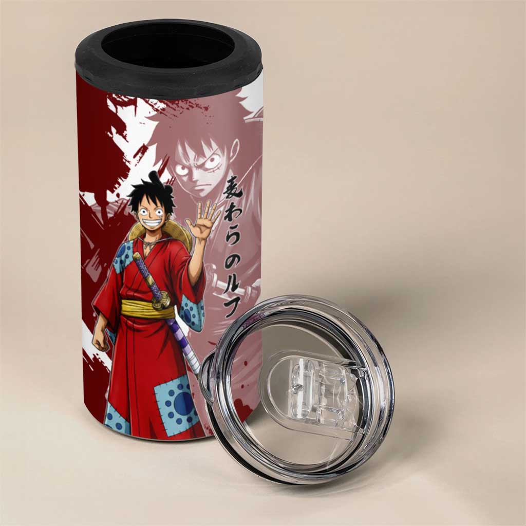 Wano Samurai Luffy 4 in 1 Can Cooler Tumbler One Piece Warrior Straw Hat