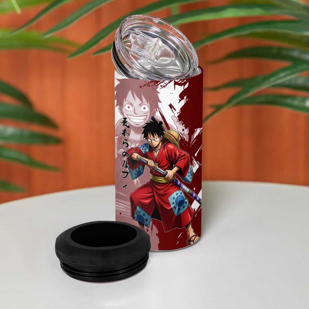 Wano Samurai Luffy 4 in 1 Can Cooler Tumbler One Piece Warrior Straw Hat
