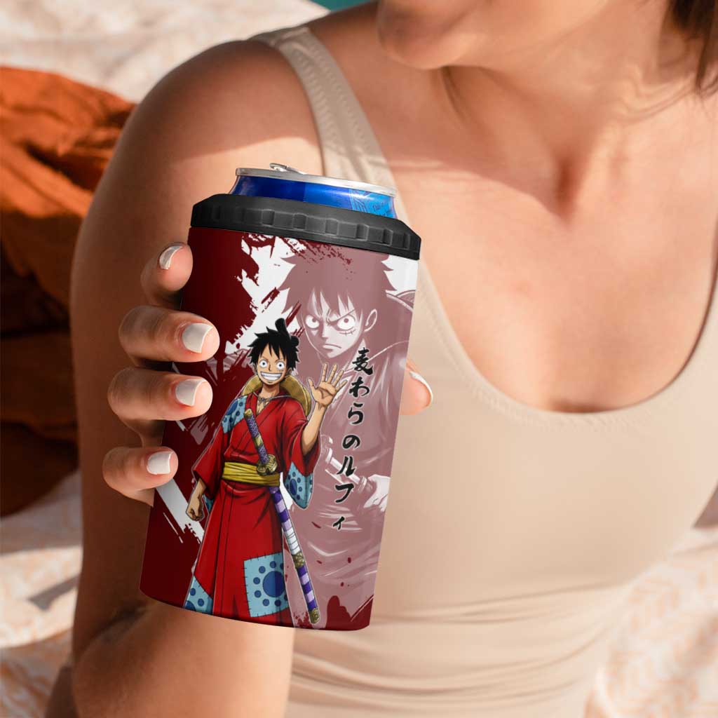 Wano Samurai Luffy 4 in 1 Can Cooler Tumbler One Piece Warrior Straw Hat