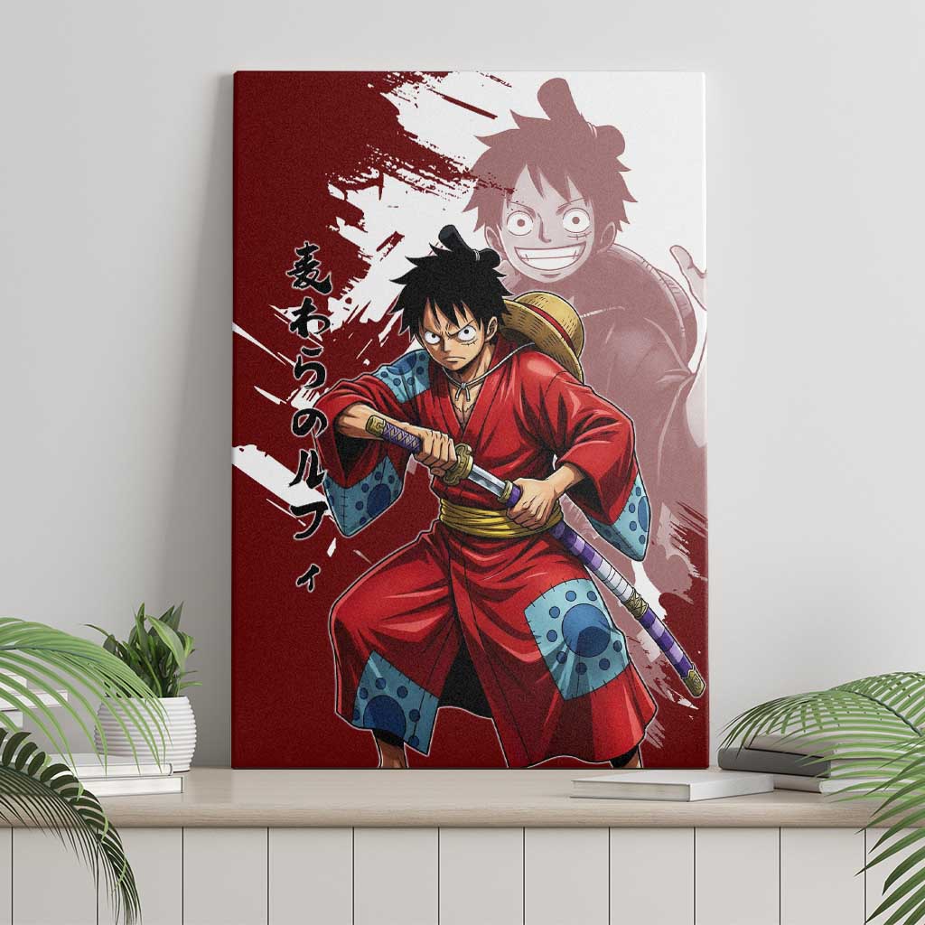 Wano Samurai Luffy Canvas Wall Art One Piece Warrior Straw Hat