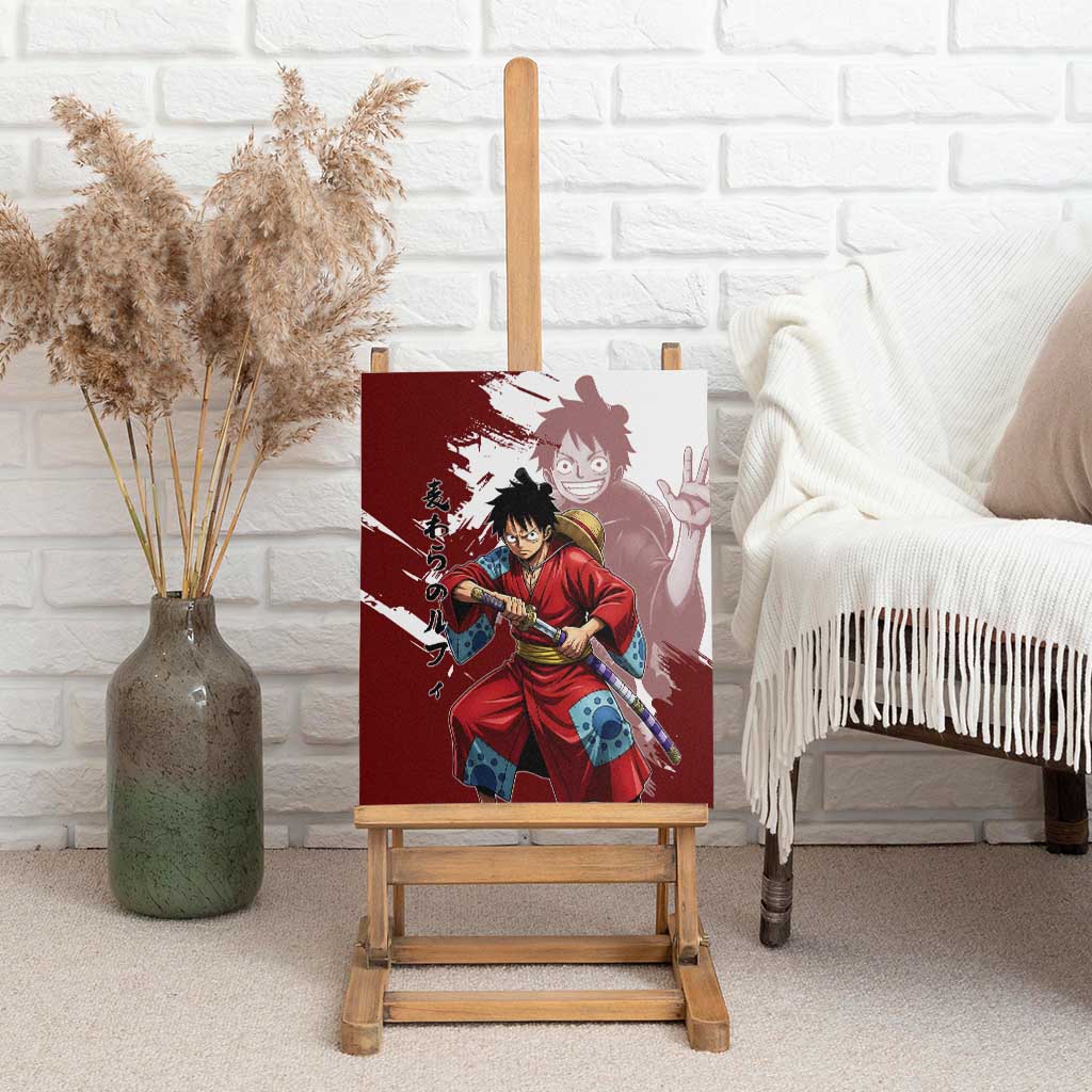 Wano Samurai Luffy Canvas Wall Art One Piece Warrior Straw Hat