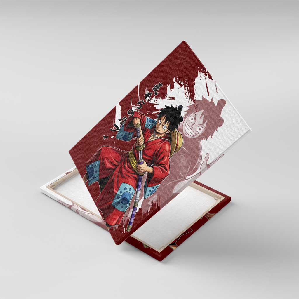 Wano Samurai Luffy Canvas Wall Art One Piece Warrior Straw Hat