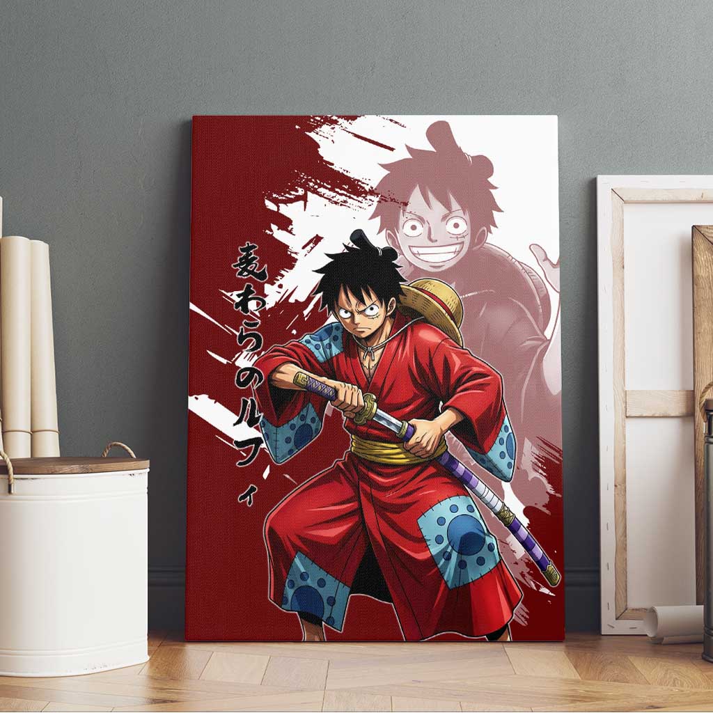 Wano Samurai Luffy Canvas Wall Art One Piece Warrior Straw Hat