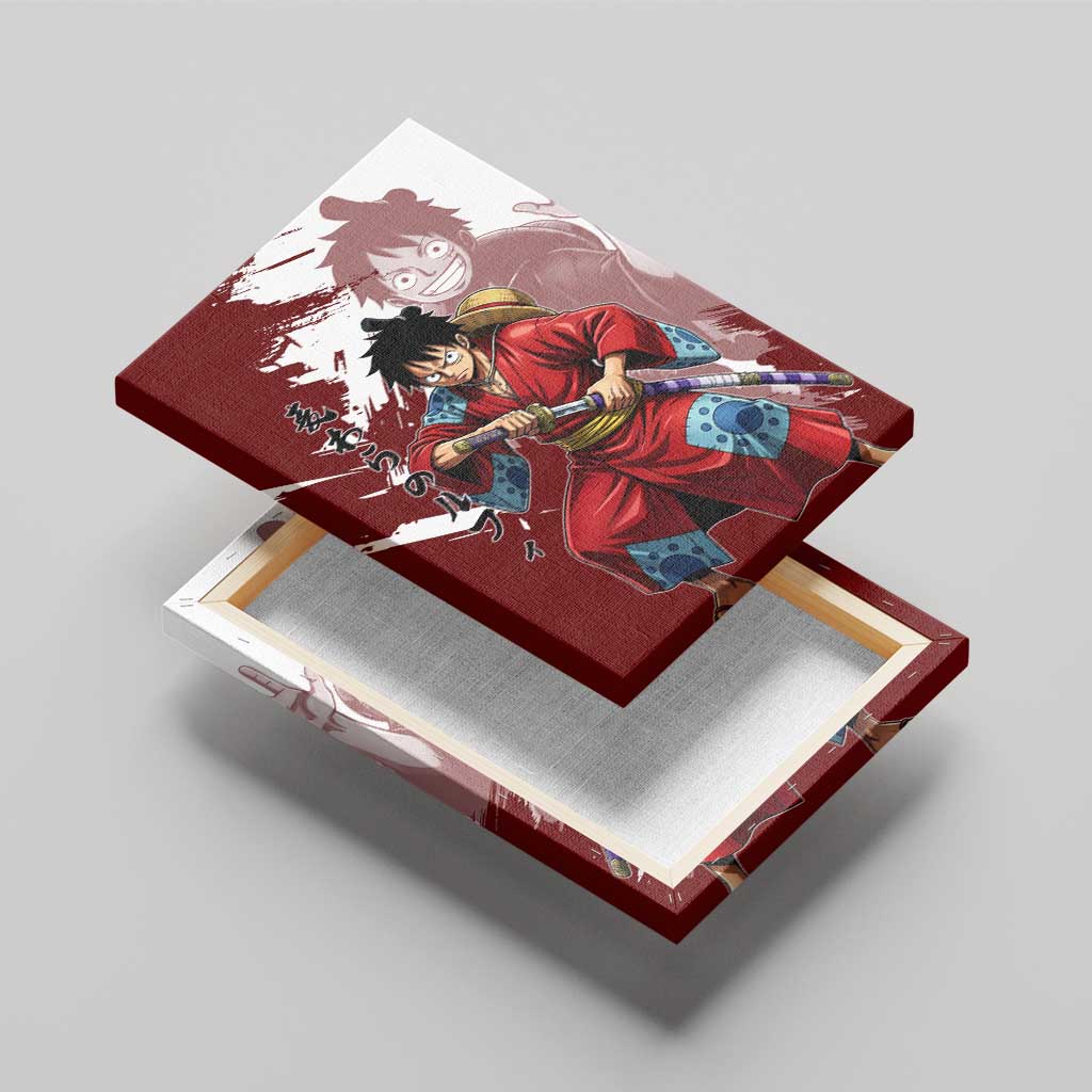 Wano Samurai Luffy Canvas Wall Art One Piece Warrior Straw Hat