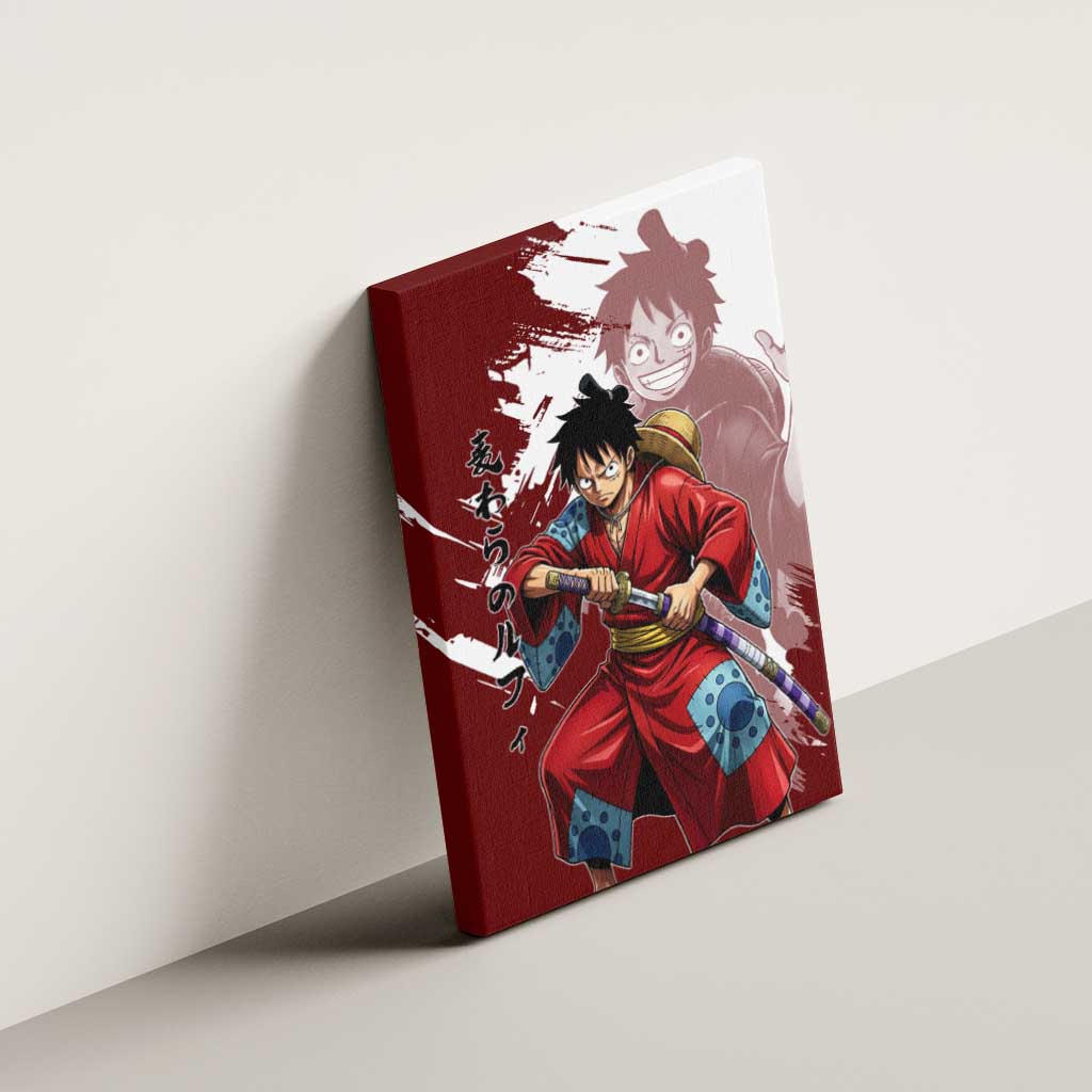 Wano Samurai Luffy Canvas Wall Art One Piece Warrior Straw Hat