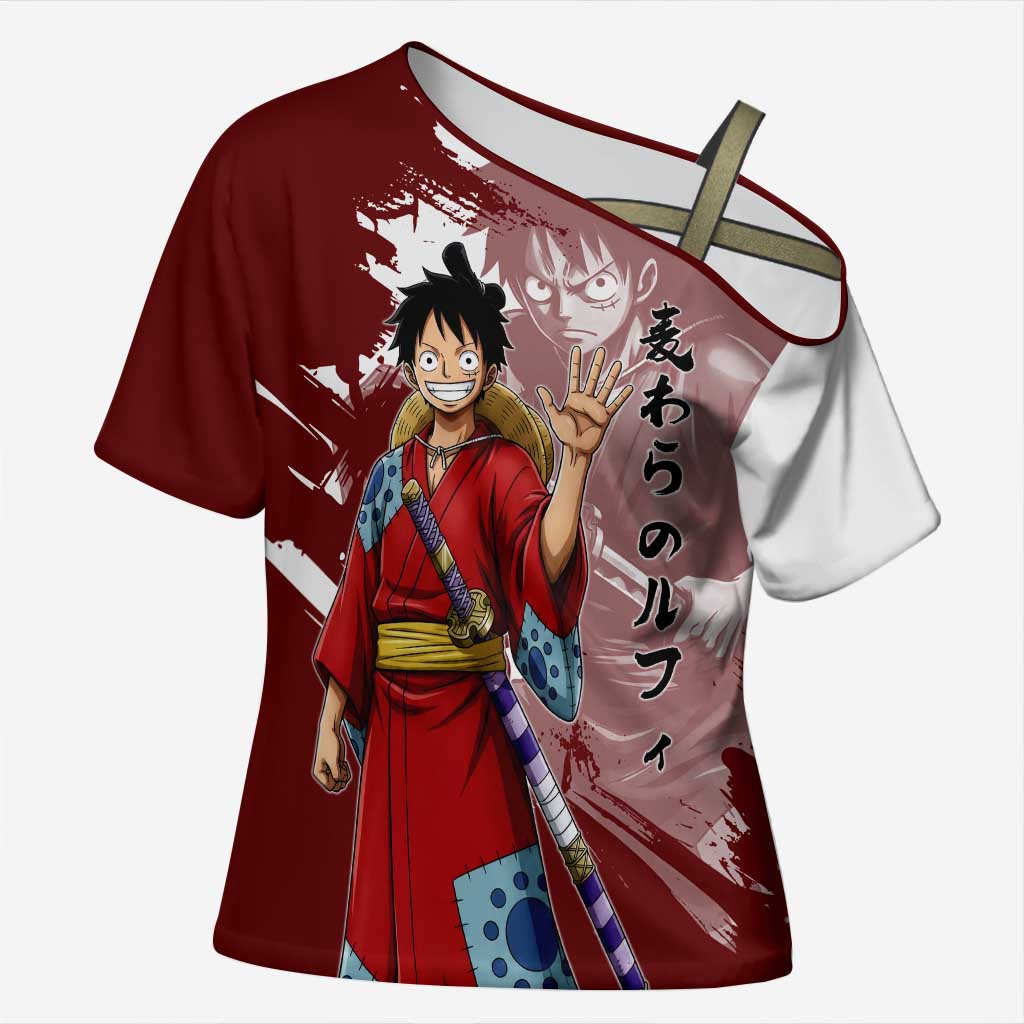 Wano Samurai Luffy Cross Shoulder Shirt One Piece Warrior Straw Hat