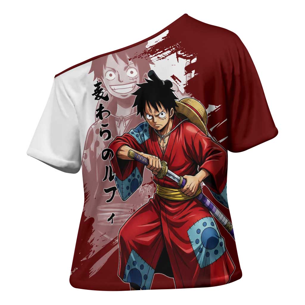 Wano Samurai Luffy Cross Shoulder Shirt One Piece Warrior Straw Hat