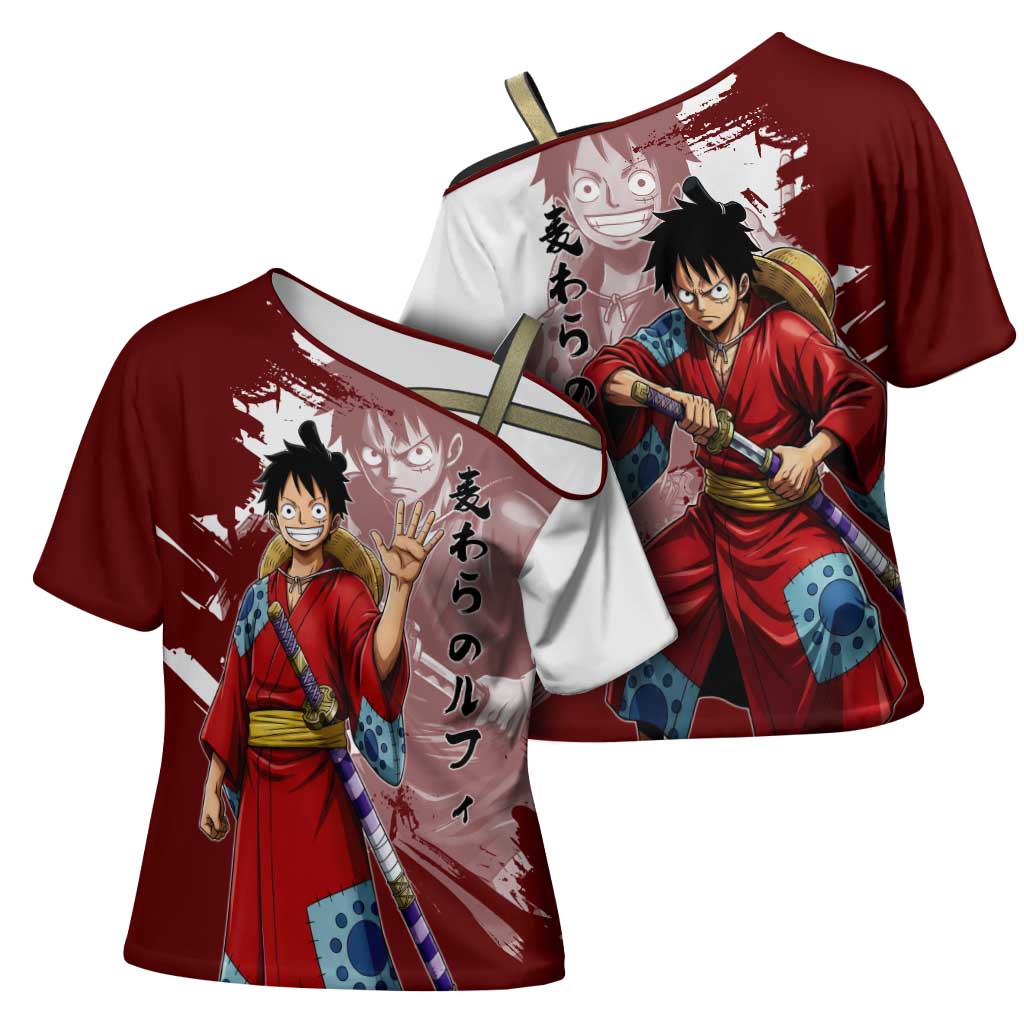Wano Samurai Luffy Cross Shoulder Shirt One Piece Warrior Straw Hat