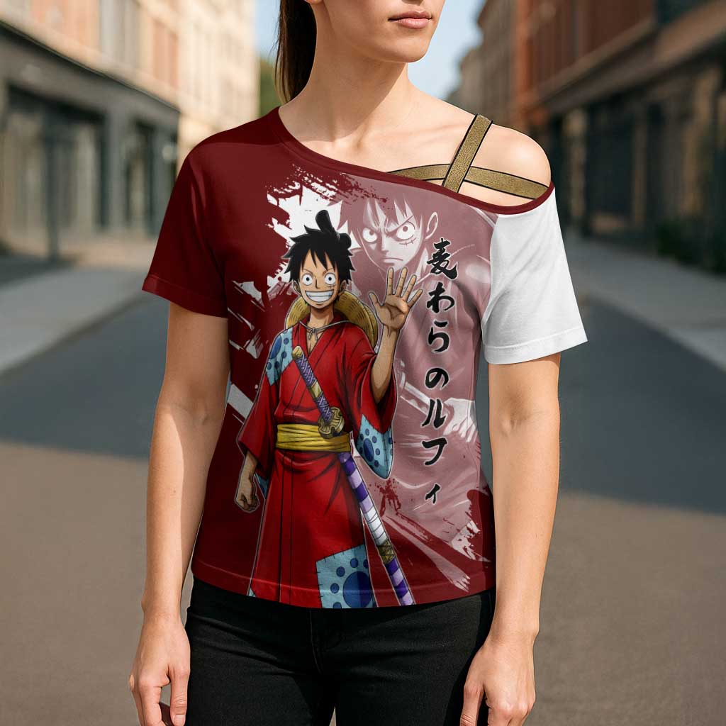 Wano Samurai Luffy Cross Shoulder Shirt One Piece Warrior Straw Hat