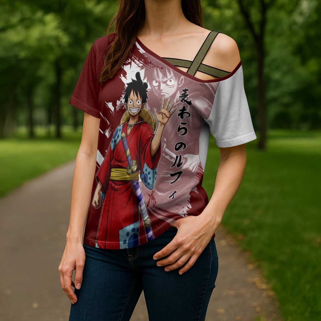 Wano Samurai Luffy Cross Shoulder Shirt One Piece Warrior Straw Hat