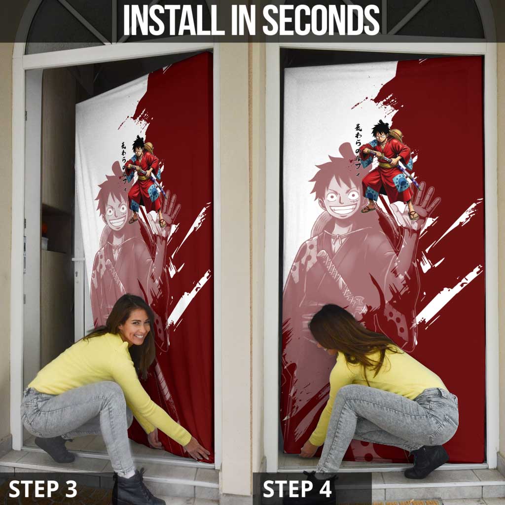Wano Samurai Luffy Door Cover One Piece Warrior Straw Hat
