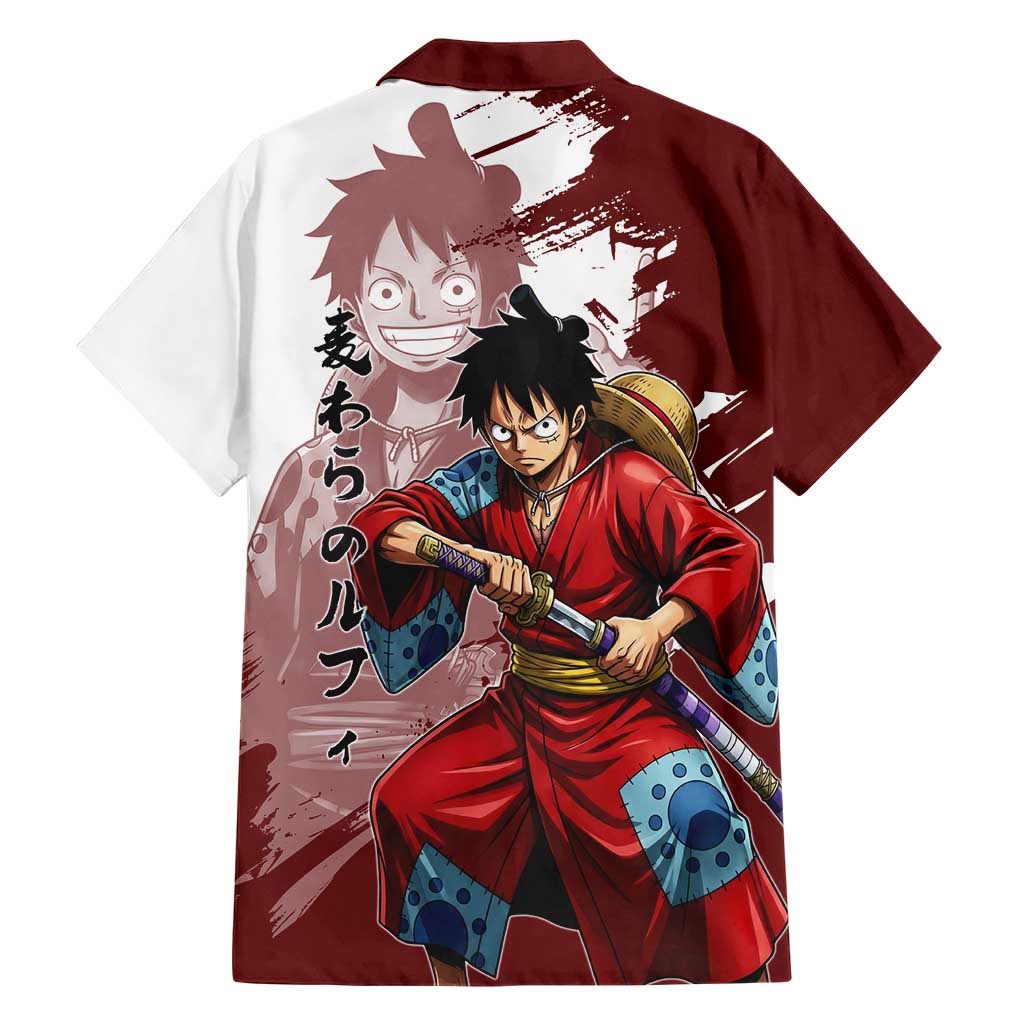 Wano Samurai Luffy Family Matching Long Sleeve Bodycon Dress and Hawaiian Shirt One Piece Warrior Straw Hat