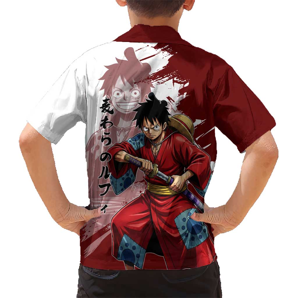 Wano Samurai Luffy Family Matching Mermaid Dress and Hawaiian Shirt One Piece Warrior Straw Hat