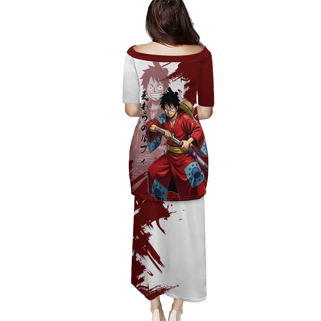 Wano Samurai Luffy Family Matching Puletasi and Hawaiian Shirt One Piece Warrior Straw Hat