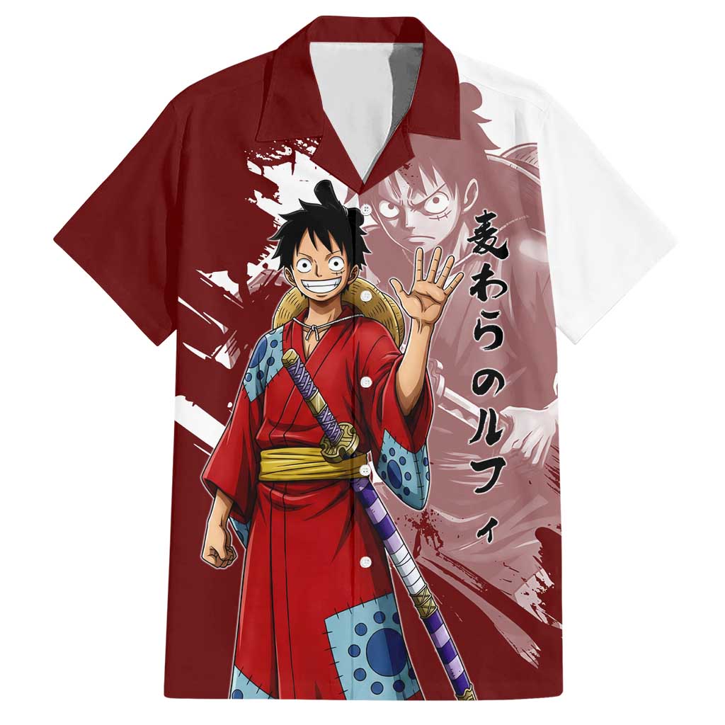 Wano Samurai Luffy Hawaiian Shirt One Piece Warrior Straw Hat