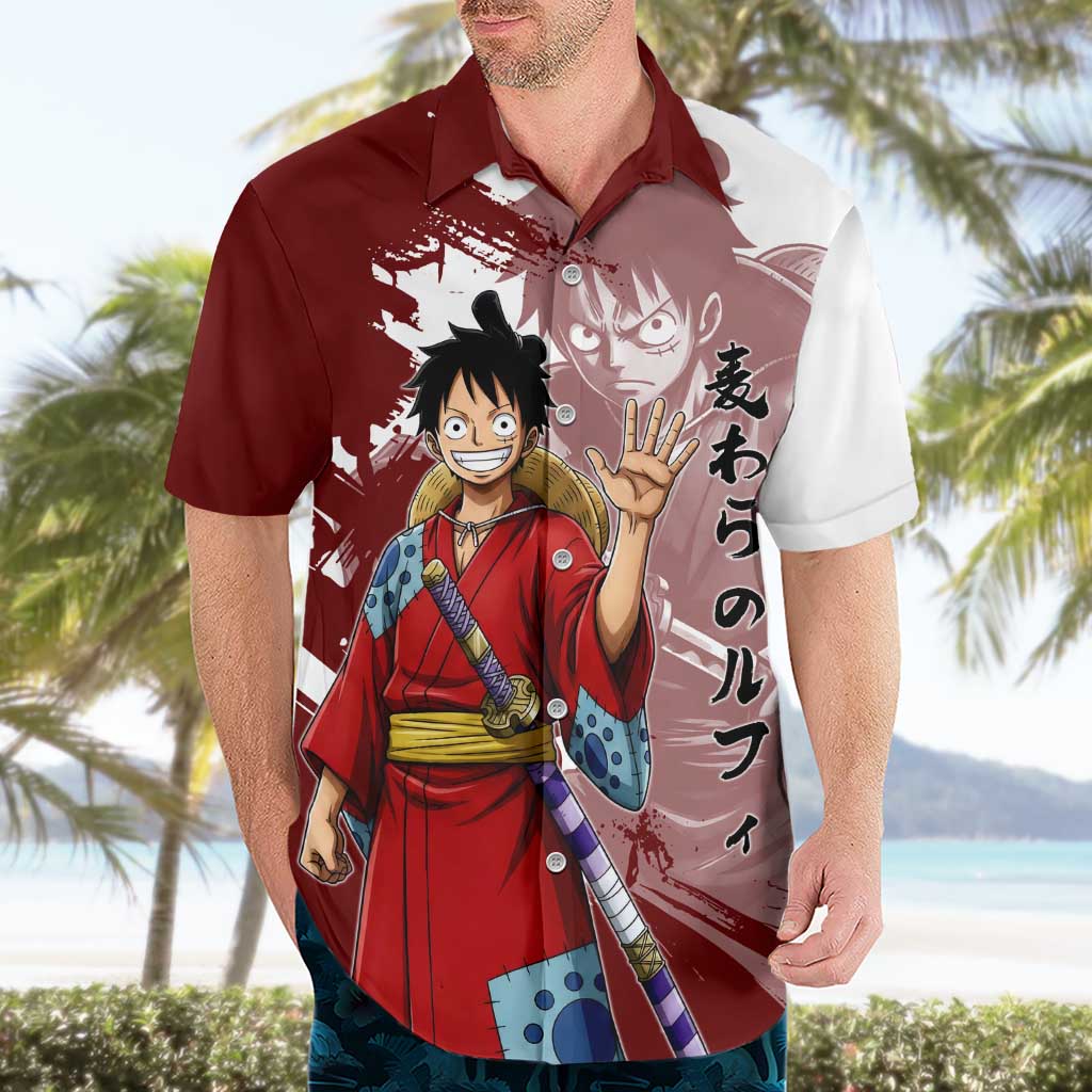 Wano Samurai Luffy Hawaiian Shirt One Piece Warrior Straw Hat