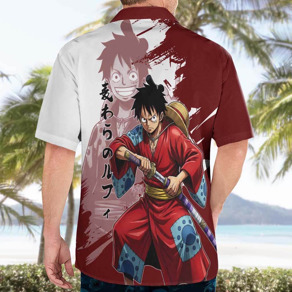Wano Samurai Luffy Hawaiian Shirt One Piece Warrior Straw Hat
