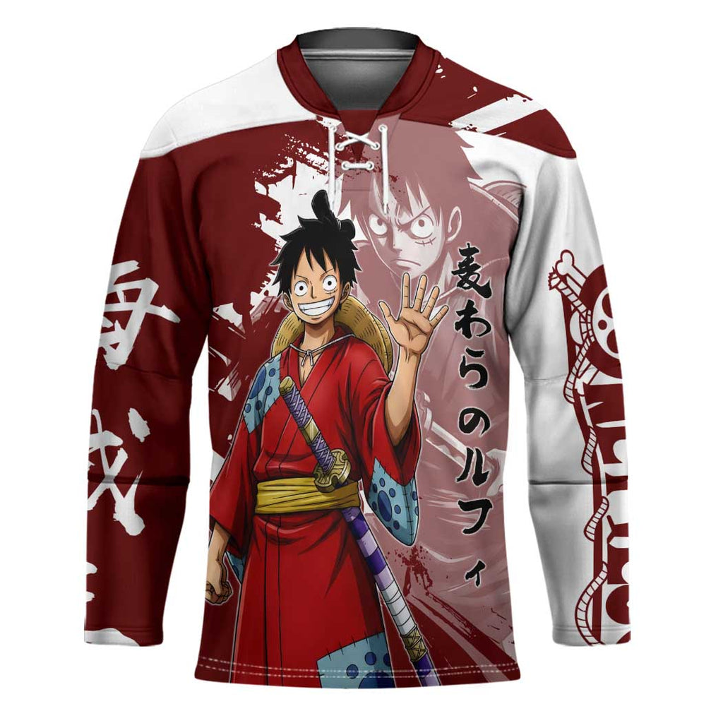 Wano Samurai Luffy Hockey Jersey One Piece Warrior Straw Hat