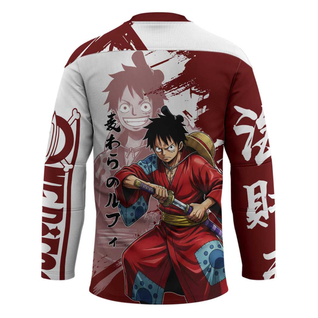 Wano Samurai Luffy Hockey Jersey One Piece Warrior Straw Hat