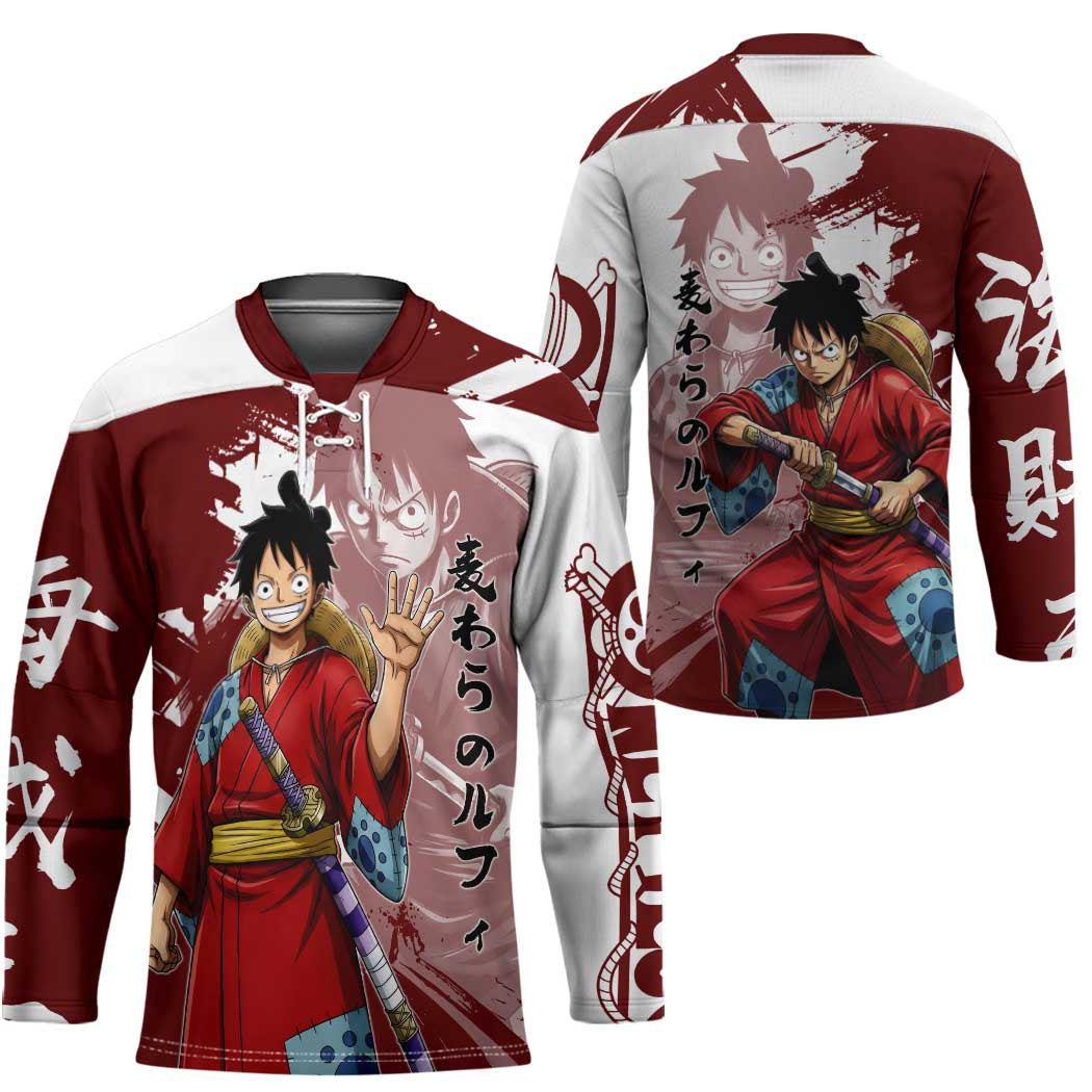 Wano Samurai Luffy Hockey Jersey One Piece Warrior Straw Hat