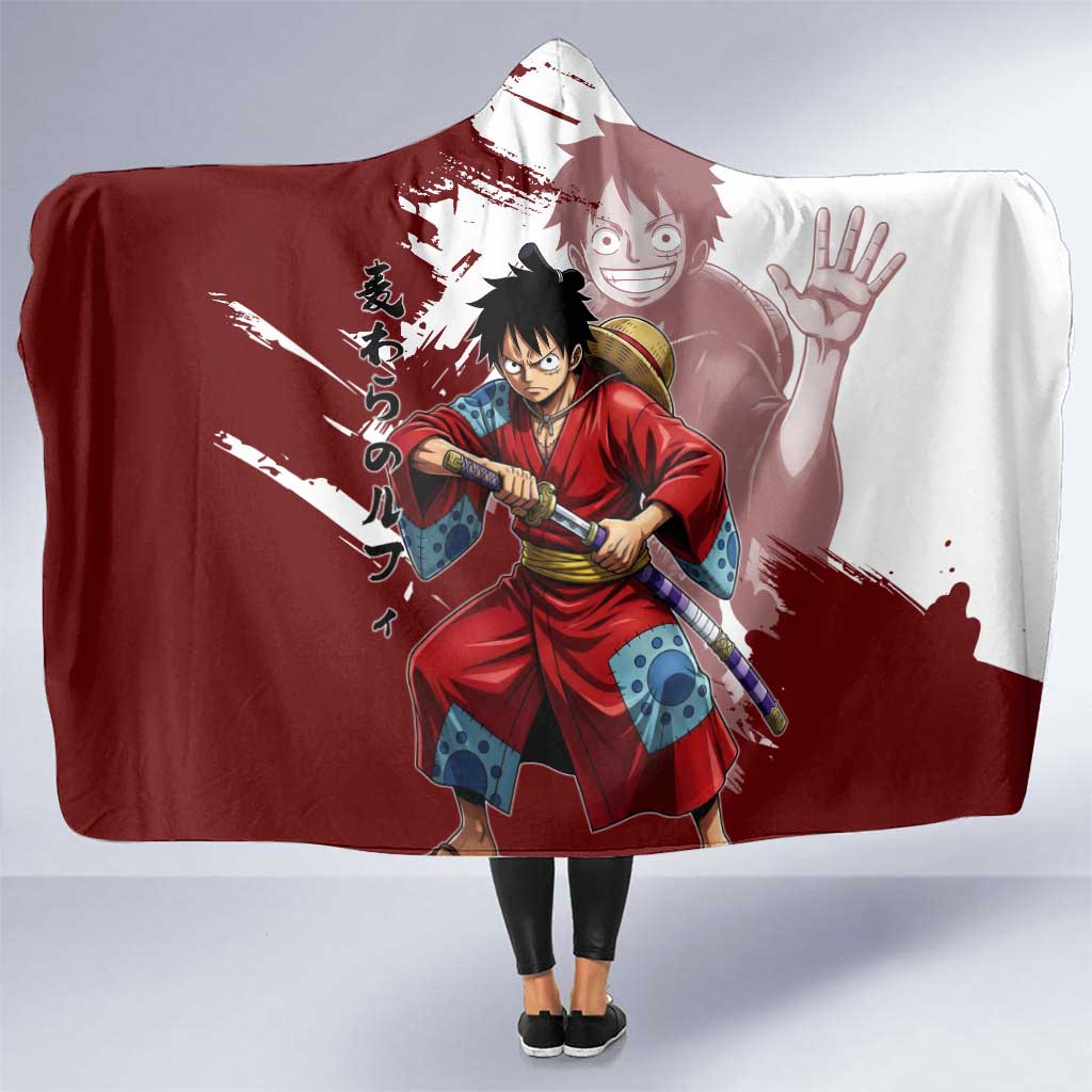 Wano Samurai Luffy Hooded Blanket One Piece Warrior Straw Hat