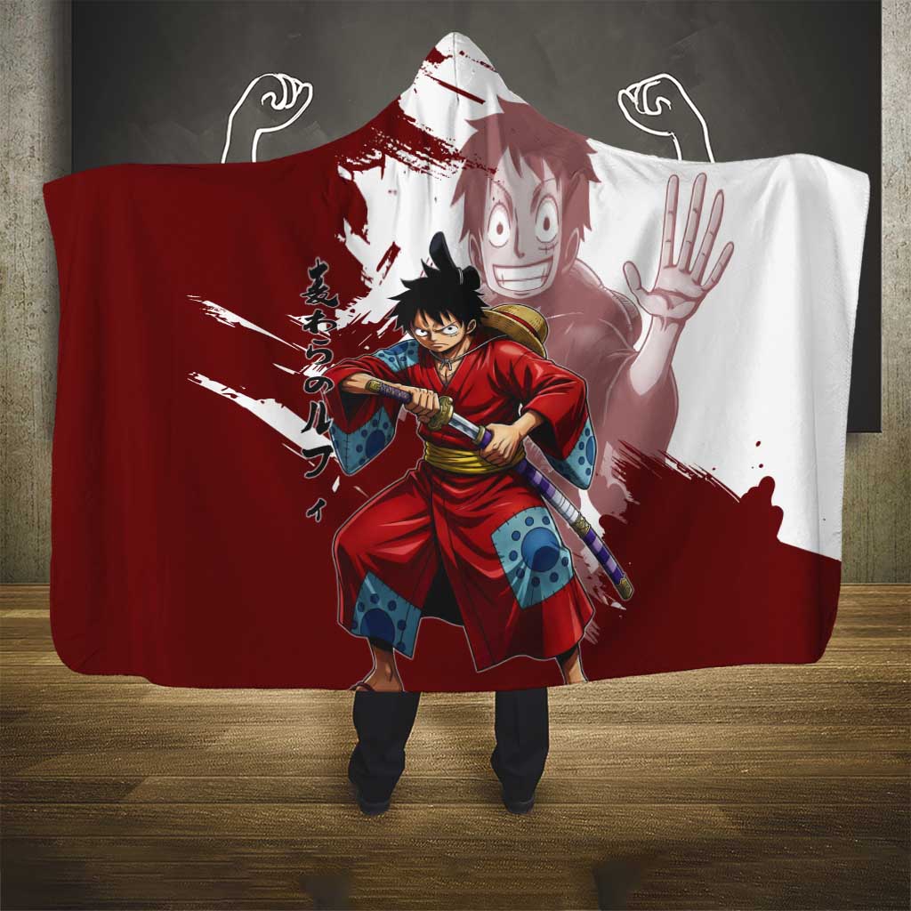 Wano Samurai Luffy Hooded Blanket One Piece Warrior Straw Hat