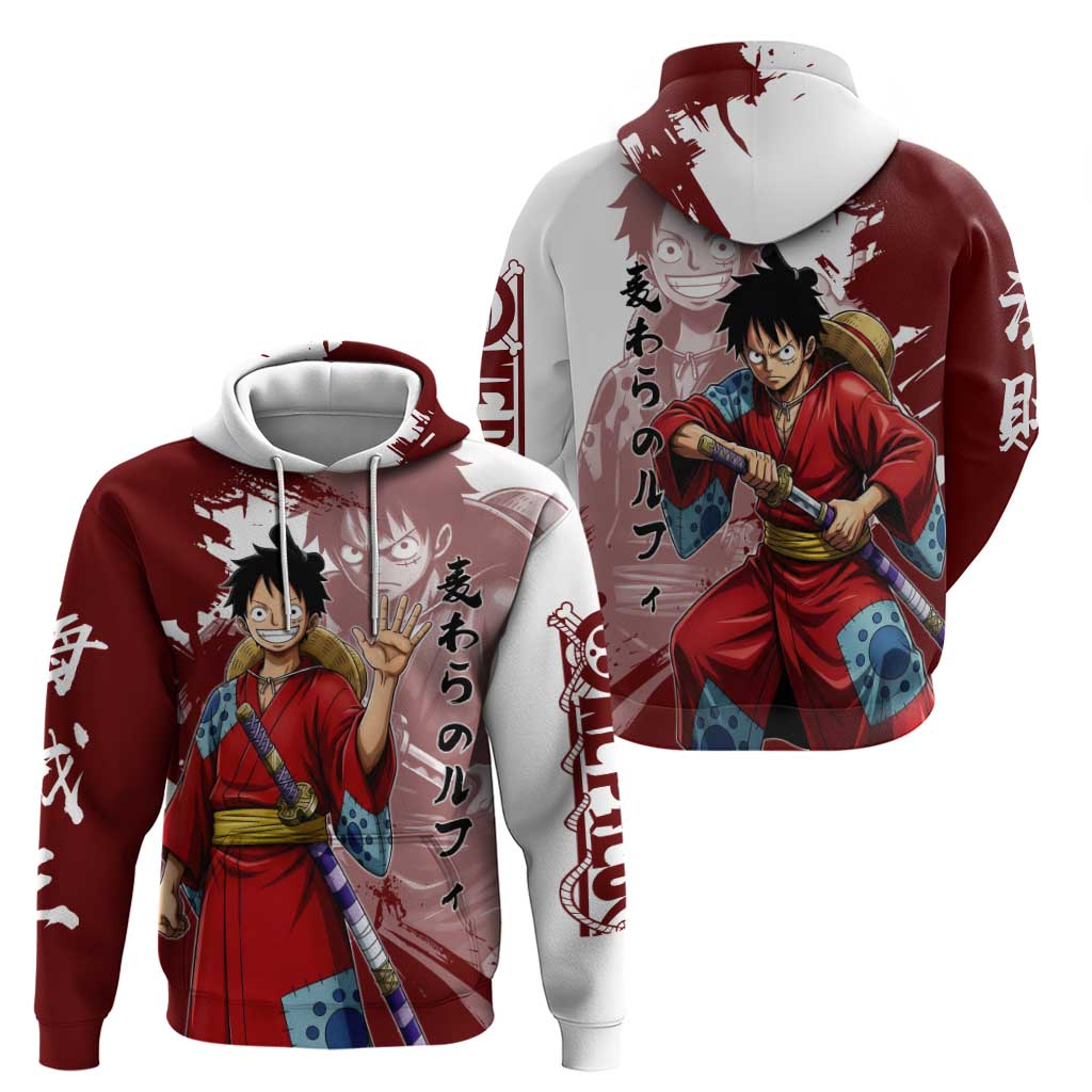 Wano Samurai Luffy Hoodie One Piece Warrior Straw Hat