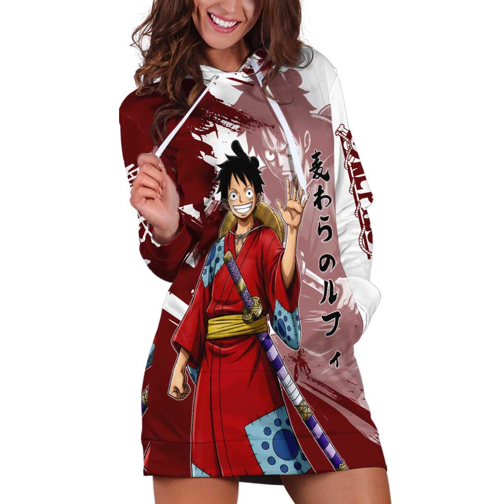 Wano Samurai Luffy Hoodie Dress One Piece Warrior Straw Hat