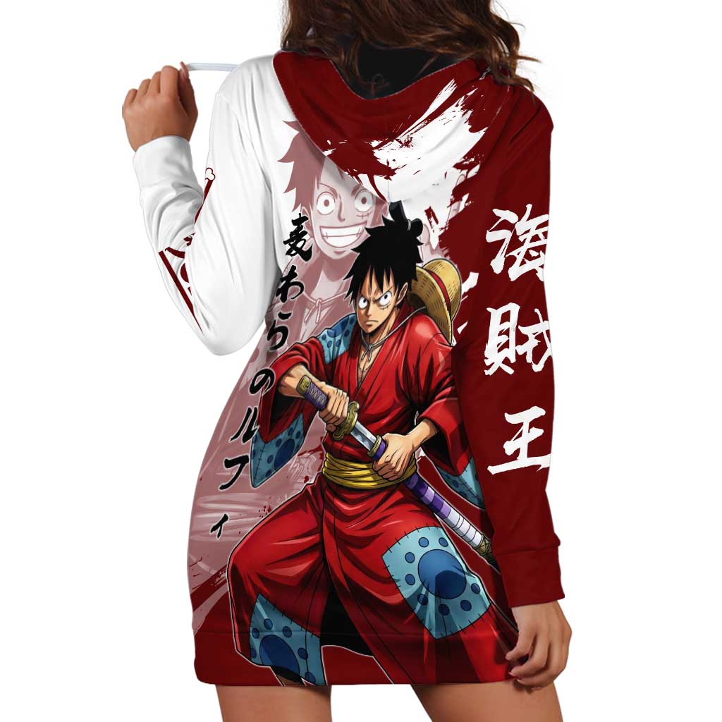 Wano Samurai Luffy Hoodie Dress One Piece Warrior Straw Hat