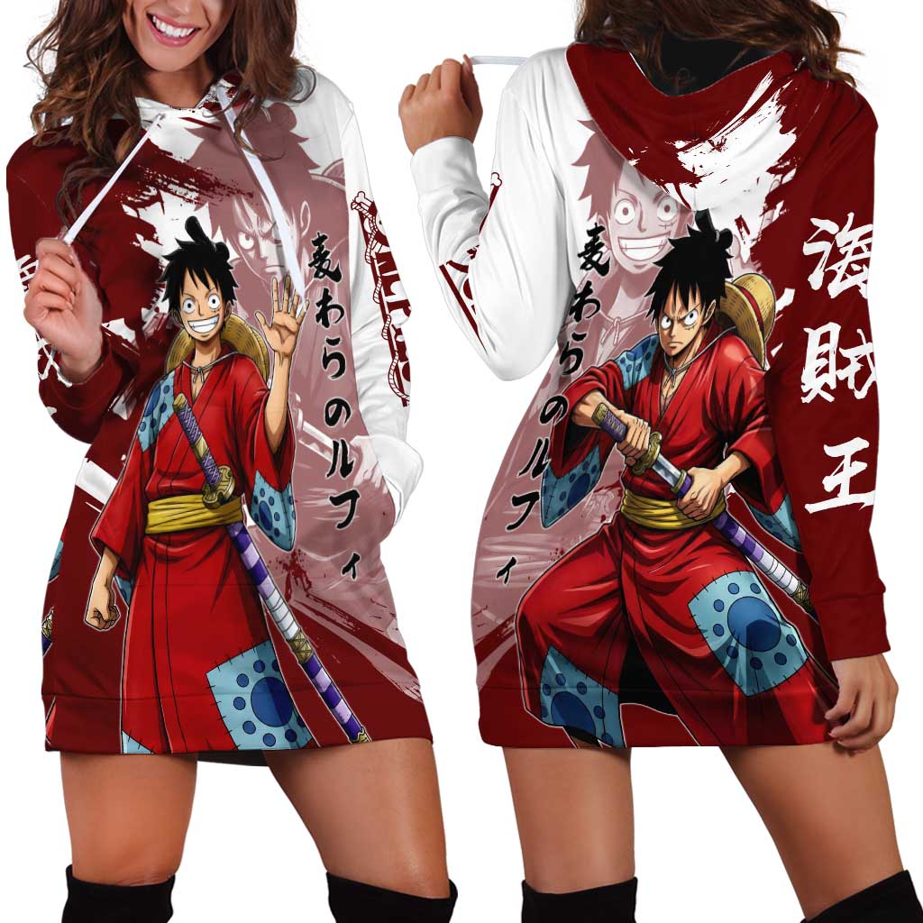 Wano Samurai Luffy Hoodie Dress One Piece Warrior Straw Hat
