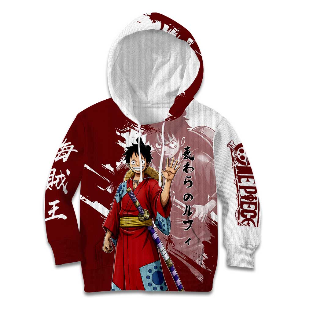 Wano Samurai Luffy Kid Hoodie One Piece Warrior Straw Hat