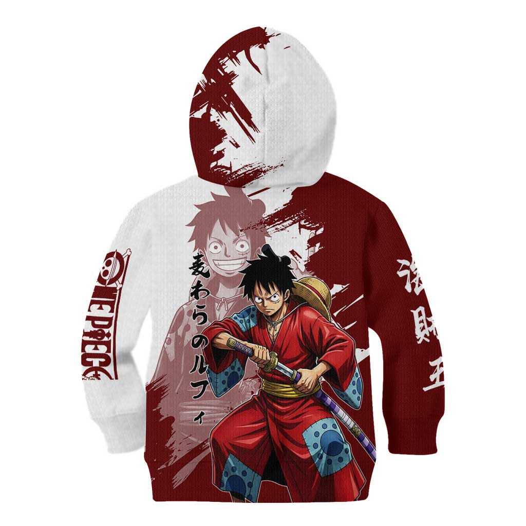 Wano Samurai Luffy Kid Hoodie One Piece Warrior Straw Hat