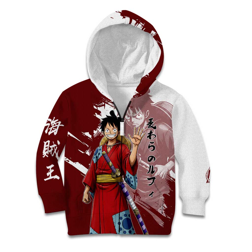 Wano Samurai Luffy Kid Hoodie One Piece Warrior Straw Hat