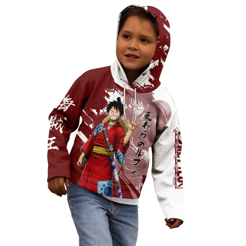 Wano Samurai Luffy Kid Hoodie One Piece Warrior Straw Hat