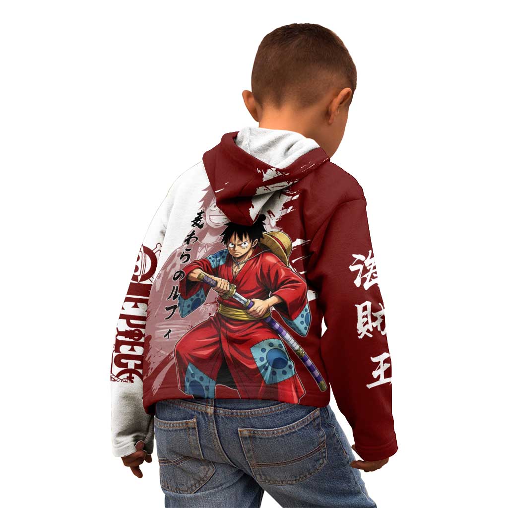 Wano Samurai Luffy Kid Hoodie One Piece Warrior Straw Hat