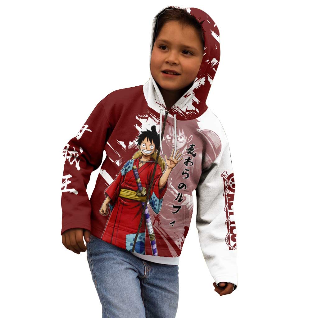 Wano Samurai Luffy Kid Hoodie One Piece Warrior Straw Hat