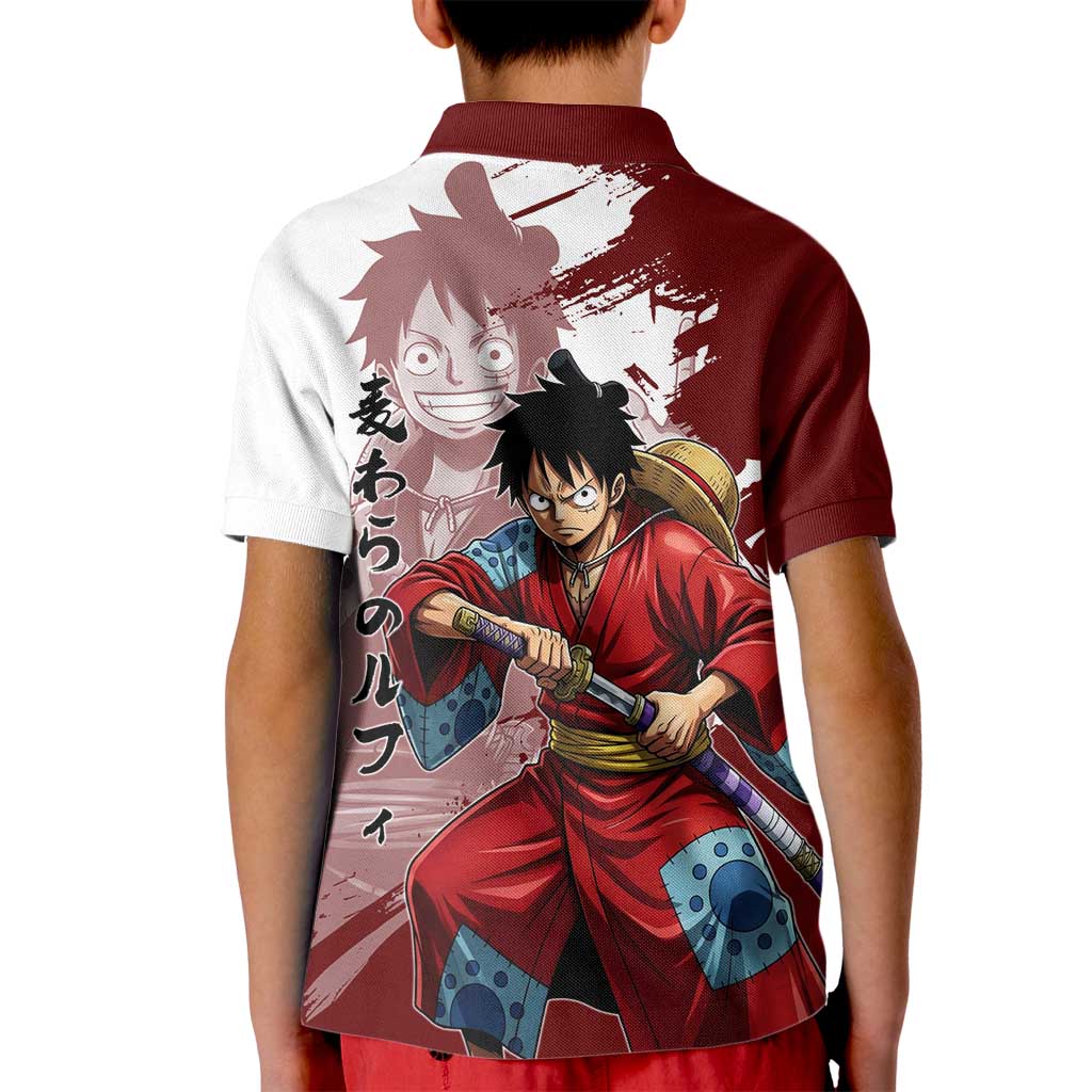 Wano Samurai Luffy Kid Polo Shirt One Piece Warrior Straw Hat