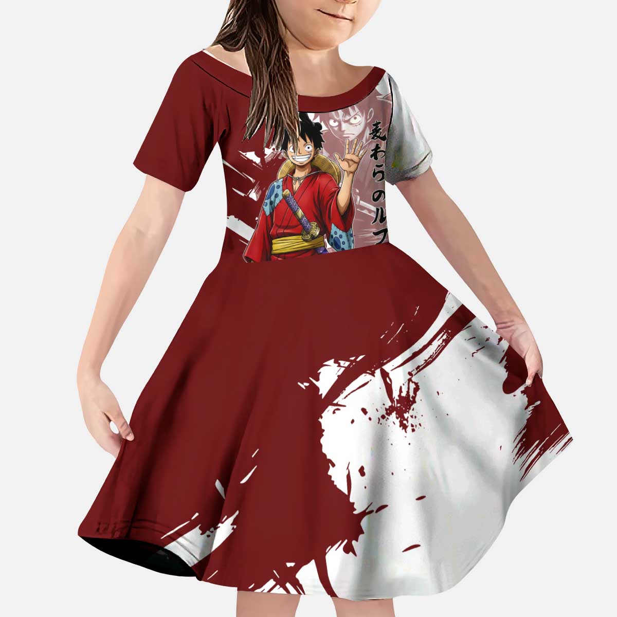 Wano Samurai Luffy Kid Short Sleeve Dress One Piece Warrior Straw Hat